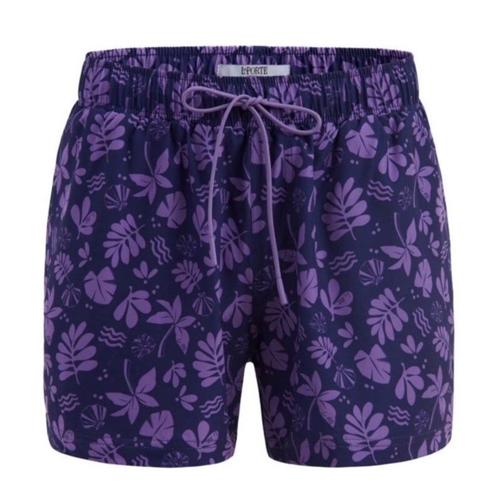 La Porte‎ Men Large Purple Aaron Swim Trunks in Block Print Beach Hawaiian Japan